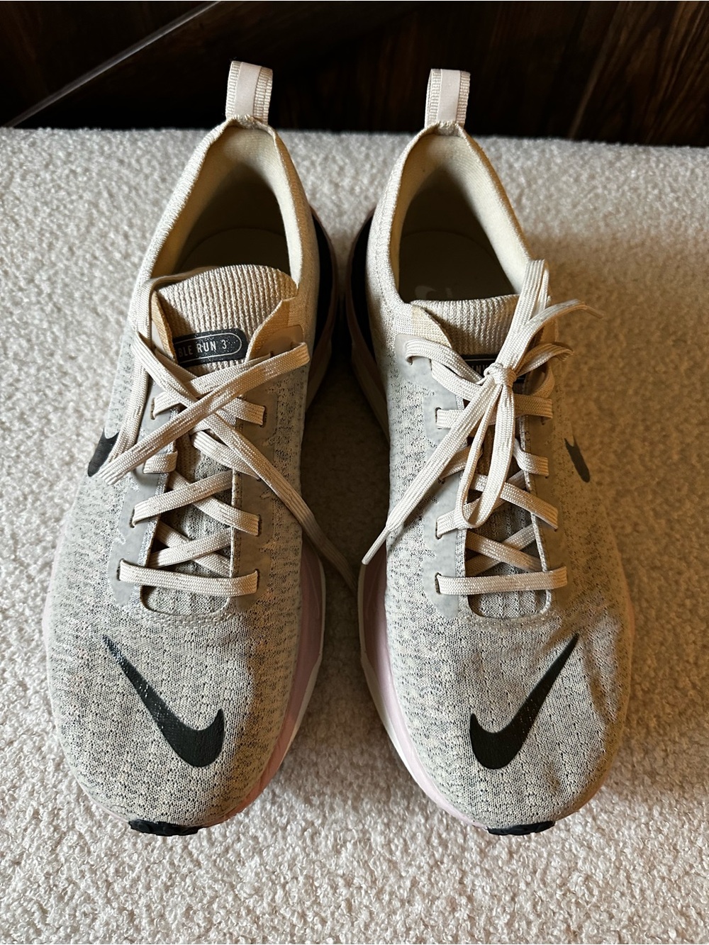 Nike Women’s Beige Knit Running Shoes with Black Swoosh